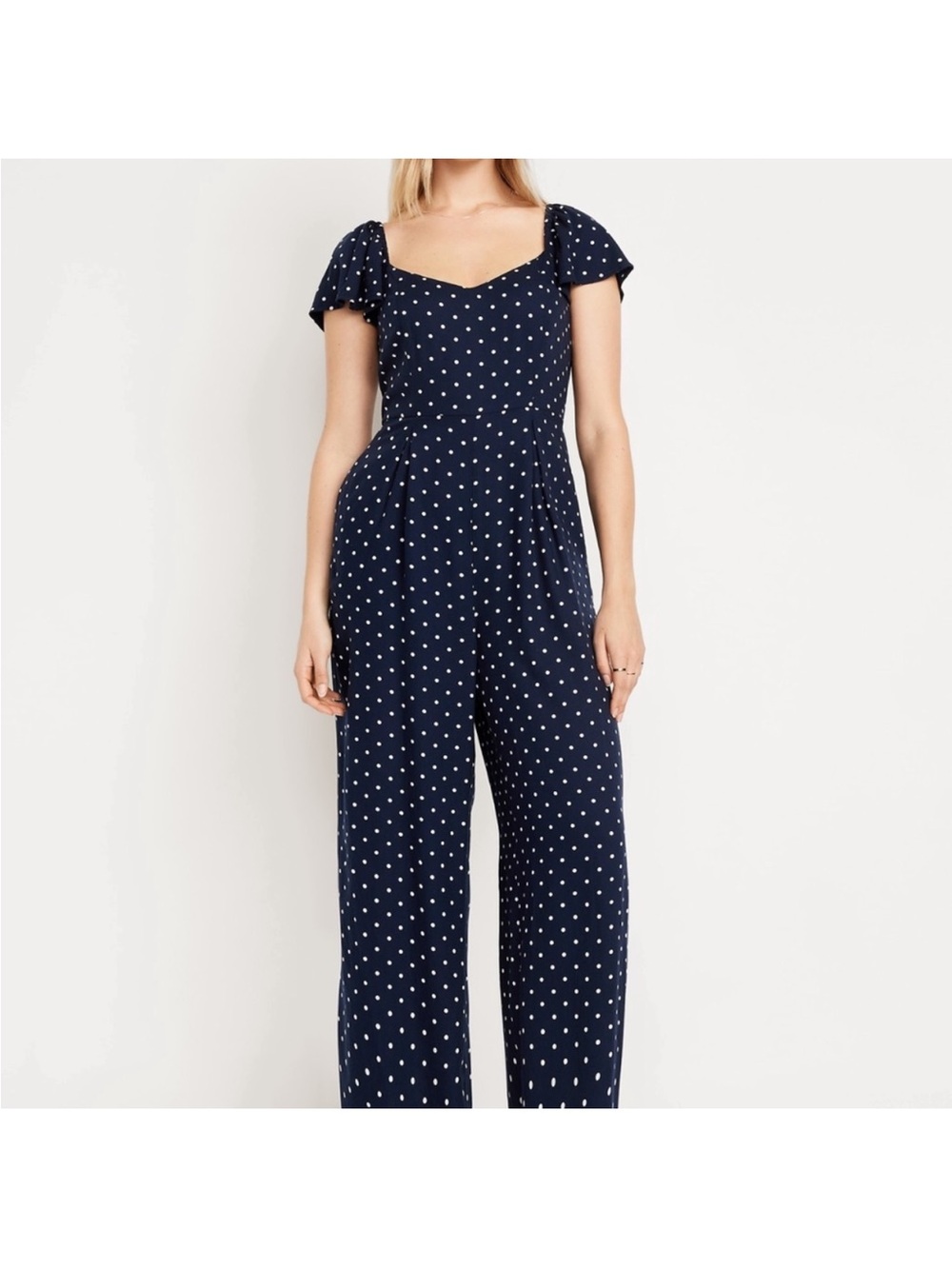 Old Navy Navy & White Polka Dot Square-Neck Jumpsuit
